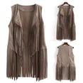thumbnail image 2 of Kcodviy Haut Décontracté pour Femme en Suède 4X Hauts Ethniques Sans Manches à Franges à Franges Hauts de 30e Anniversaire pour Femme Gilet à Revers Cardigan, 2 of 4