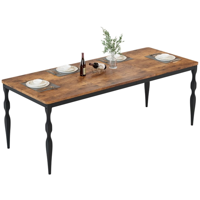 MIUUKA Industrial Farmhouse Dining Table,78.8"Inch Rectangular Wood Tabletop – Sturdy Curved Metal Legs – Large Kitchen, Dining Room, or Patio Furniture,Brown
