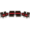 thumbnail image 1 of Costway Ensemble de Mobilier de Patio en Rotin 8 Pcs Canapé Coussiné Table Basse Cour Arrière Véranda Rouge, 1 of 9