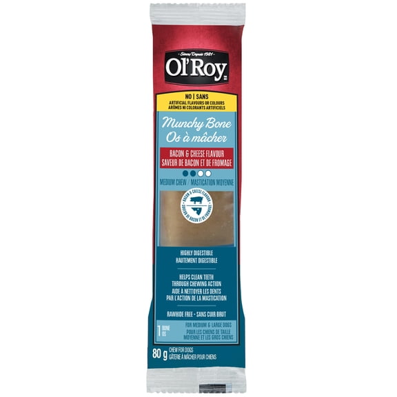 Ol’ Roy Bacon & Cheese Flavour Munchy Bone Chew for Dogs, 80 g