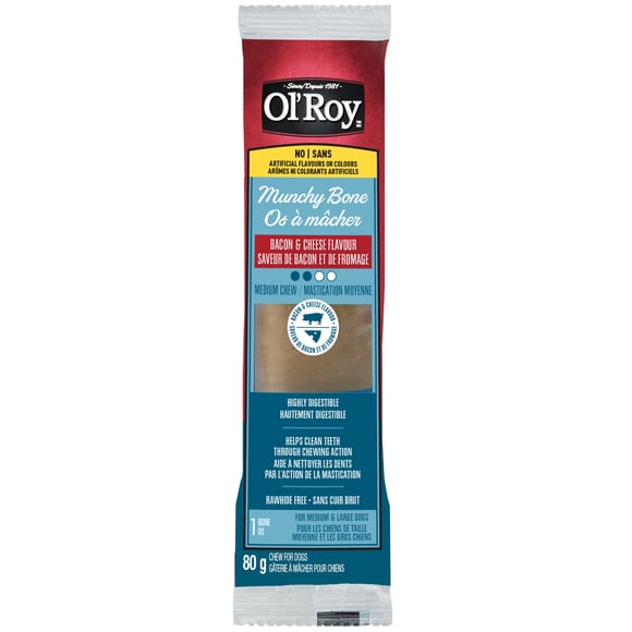 Gâterie à mâcher pour chiens Os à mâcher saveur de bacon et de fromage Ol’ Roy, 80 g
