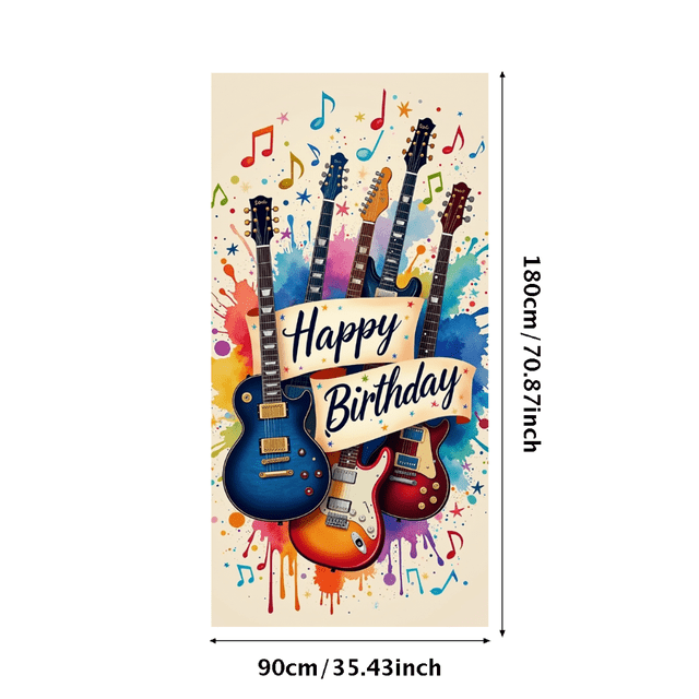 Musical Theme Happy Birthday Banner with Guitar and Notes Decorations Background Backdrop for Birthday Party Photography Props and Party Decor Supplies