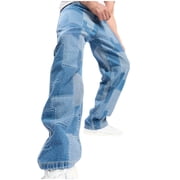 EGNMCR Jeans for Men, Men's Elastic Waist Loose Fit Denim Pants, Mens Pull On Jeans Men's Casual Straight Leg Pocket Zipper And Button Patchwork Jean Trousers Pants Men Pants