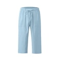 thumbnail image 4 of Kaemgyyd Womens Plus Size Capris Lounge Drawstring Cotton Linen Bermuda Shorts Flowy Wide Leg Beach Vaction Cropped Trousers, 4 of 6