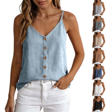 Brqkzdu V Neck Camisole Tank Top for Women Sleeveless Spaghetti Strap Button Down Shirts Casual Lightweight Breathable Cami Tank