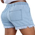 thumbnail image 5 of Womens Washed Denim Shorts Casual Drawstring Elastic Waist Frayed Hem Loose Short Jeans, 5 of 5