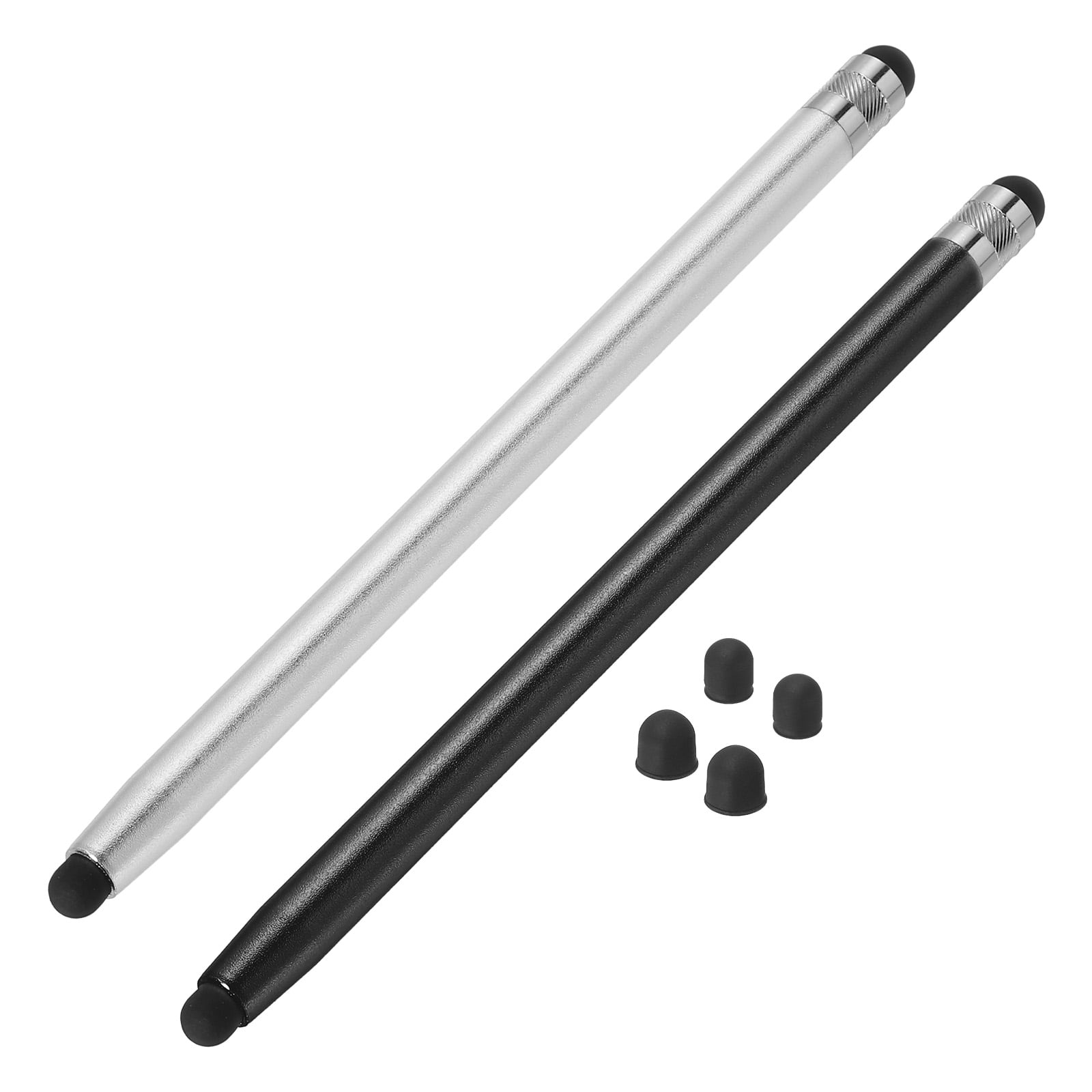 Unique Bargains 2pcs Stylus Pens for Touch Screens with 4 Extra Tips Capacitive Stylus Universal Tablet Pen, Black Silver
