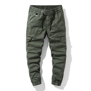hoksml Men's Outdoor Hiking Tactical Pants Solid Color Zipper Pockets Elastic Waist Drawstring Full Length Cargo Pants Casual Military Combat Work Pants Summer Clearance