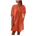 thumbnail image 1 of AherBiu Robe Courte en Coton et Lin pour Femmes, Manches 1/2, Boutonnée, Col Ras du Cou, Décontractée, Ample, Légère, 1 of 7