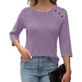 thumbnail image 3 of Pincandy Womens Sweaters Fall Fashion 3/4 Length Sleeve Tops Crew Neck Button Shirts Casual Pullover Cute Winter Clothes, 3 of 5
