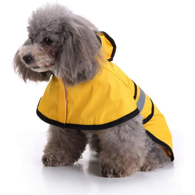 Dog Reflective Raincoat with Hood Harness Hole, Waterproof Slicker Poncho for Small Medium Dogs and Puppies, S , Yellow