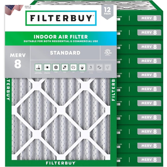 Filterbuy 16x22x2 MERV 8 (MPR 600) Dust Defense, Pleated HVAC AC Furnace Air Filters (12-Pack)