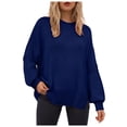 thumbnail image 1 of WUANDIXFA Chandails pour Femmes pour l'Automne Chandails pour Femmes à Manches Longues Fente Latérale Col Rond Chandails Molletonnés à Enfiler Hauts de Mode pour Femmes Vêtements Corset Vêtements d'Extérieur Bleu Marine,P, 1 of 5