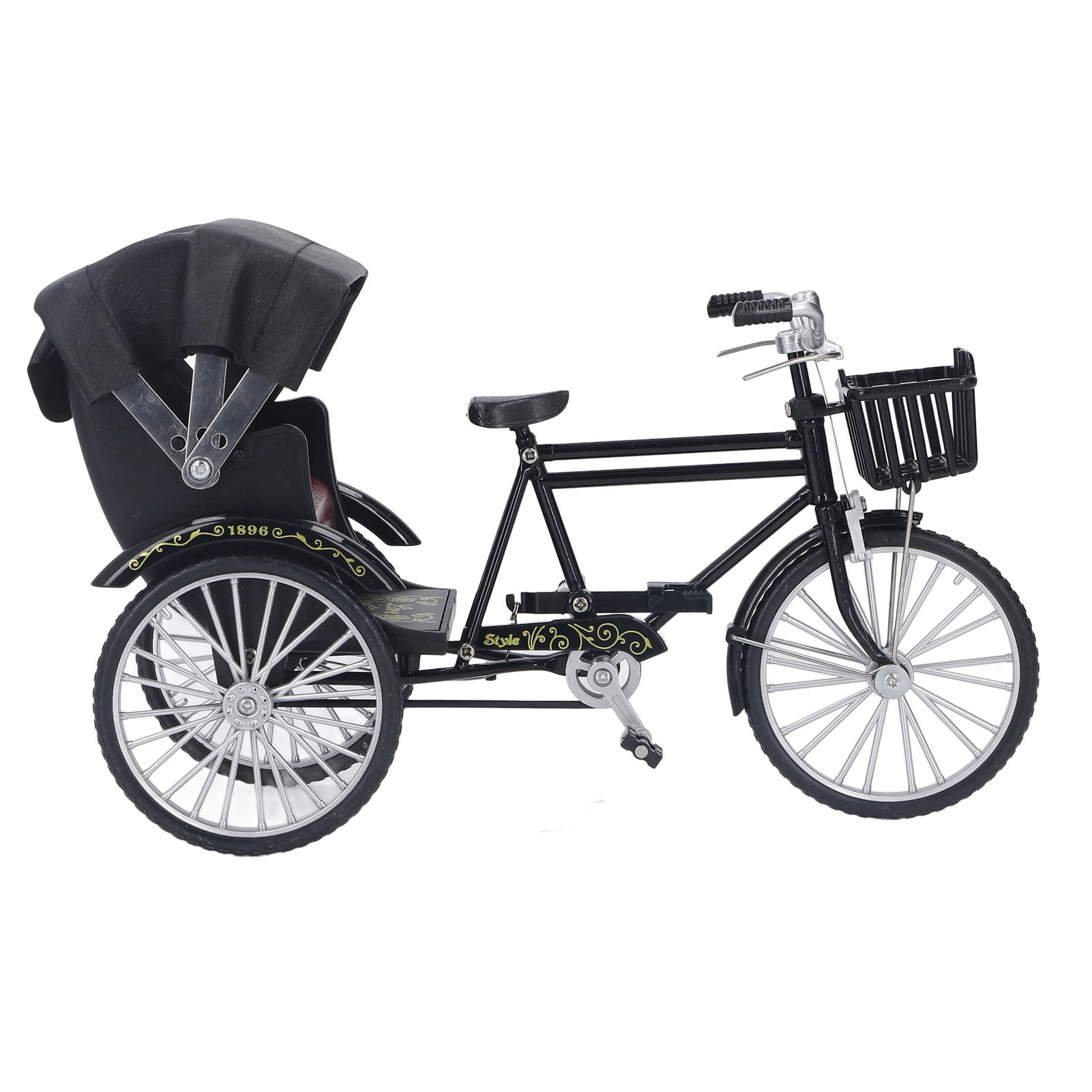 Rickshaw Model, Retro Design 3 Wheel Rickshaw Model Glossy Appearance  For Bar Black,Green