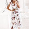 thumbnail image 2 of Robes d'Été pour Femmes Décontractées Bohèmes à Col en V à Volants à Imprimé Floral Longue Robe Maxi Dames à Manches Courtes Robes de Plage, 2 of 7