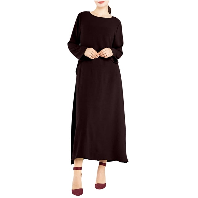 Erwazi Robe Tunique d'Automne pour Femmes, Décontractée, Ample, à Manches Longues, Col Rond, Fluide, Longue, Maxi