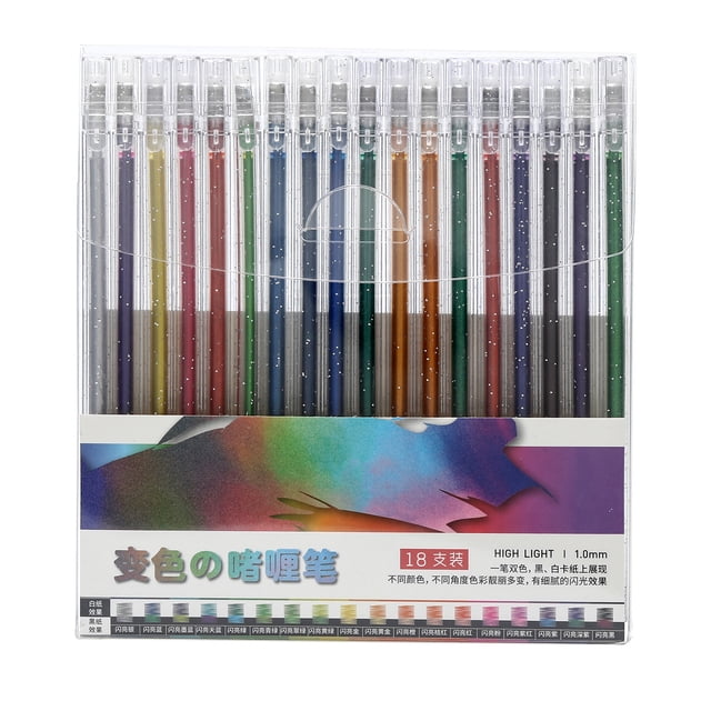 Amdohai 18 Color Glitter Gel Pen Set Colored Pen Color Changing Flash Marker for Office School