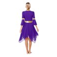 thumbnail image 2 of RUNQHUI Robe de Danse Métallique pour Femmes, une Épaule, Manches Évasées, Tenue de Danse Lituricale, Tunique de Danse Violette S, 2 of 7