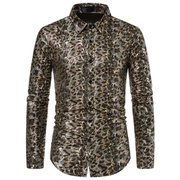 Denim Shirt men Casual Solid Fashion Button Closure Long Sleeve Floral Foil Print Shirt Shirt for Men Casual