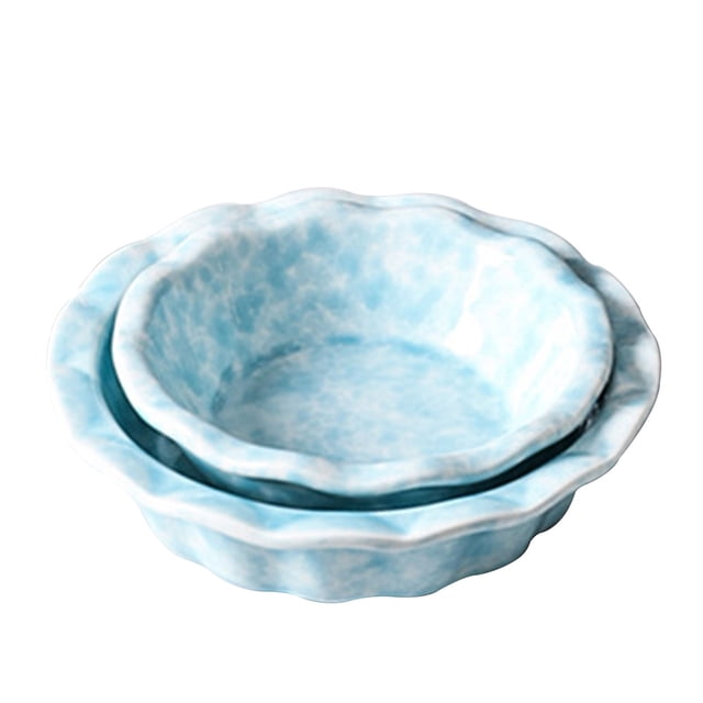 Qeeadeea Small Round Baking Dish Set Of 2, Colorful Ceramic Casserole Dish, Round Ceramic Pie Plate-Light blue-14cm and 17cm