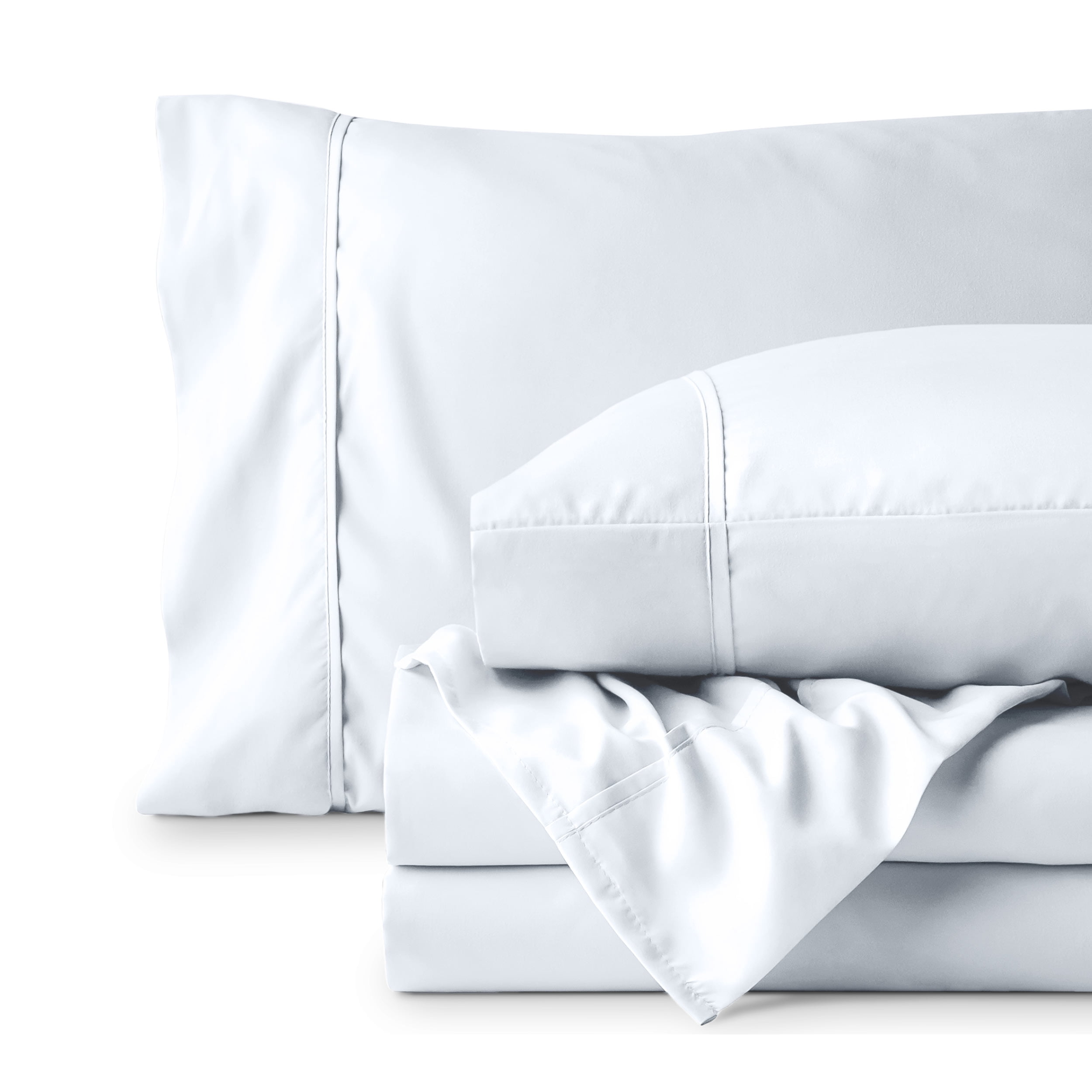 Bare Home Premium 1800 Collection 4-Piece Bed Sheet Set, Split Head Flex King, White