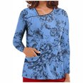 thumbnail image 1 of Pompotops Hauts à Col en V pour Femmes, Uniforme de Travail, T-Shirt Imprimé à Manches Longues avec Poches, 1 of 6