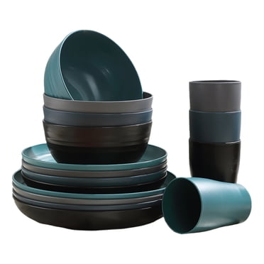 Ensembles d'Assiettes et de Bols Haut de Gamme Bols, Tasses et Assiettes de Couleur Foncée Ensemble de 16 Pcs pour le Souper Bols à Soupe Assiettes et Tasses Vaisselle Ensemble-Cadeau Ensembles-Cadeaux Alimentaires