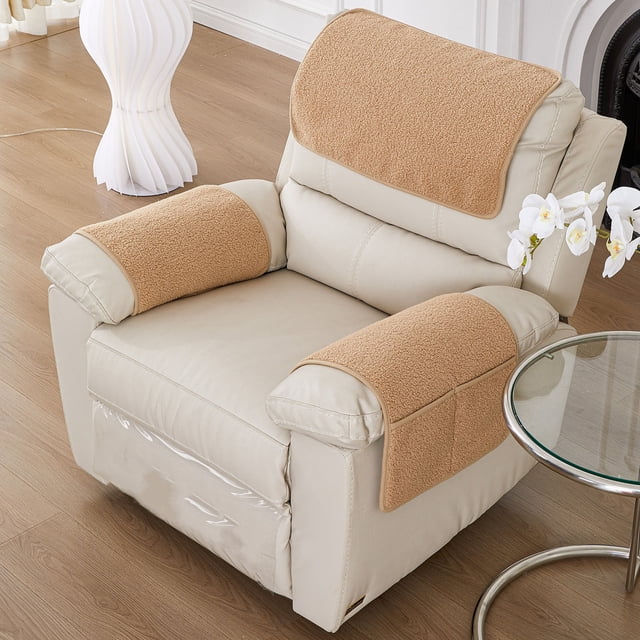 Aodebiao Premium Lambskin Sofa Armrest & Headrest Cushion Set with Storage Pockets - Waterproof, Scratch-Resistant - Fits Most Chairs (22.5x15 Inches, 6 Colors)
