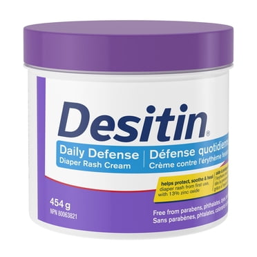 Crème contre l'érythème fessier Desitin Défense quotidienne, avec 13 % d'oxyde de zinc, crème protectrice pour aider à traiter, soulager et prévenir l'érythème fessier; hypoallergénique, sans colorant