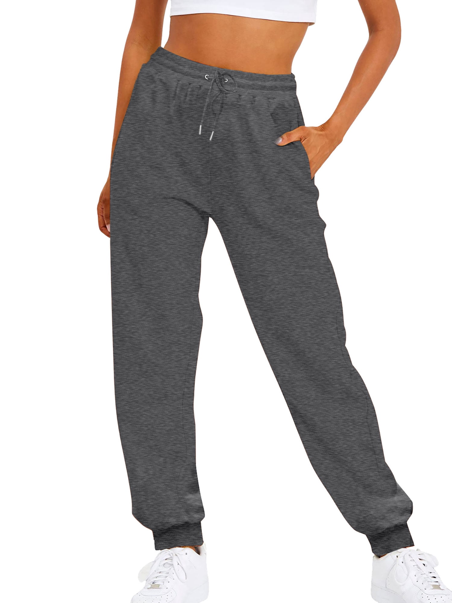 Innerwin Trousers Solid Color Ladies Bottoms Holiday Straight Leg Lounge Sweatpants Dark Gray 2XL