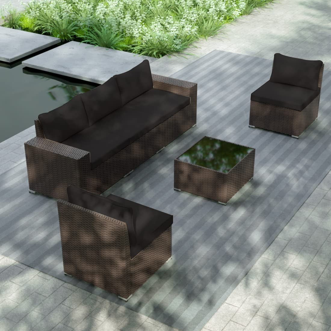 Kullavik Patio All Weather woven 6-Piece Metal Sectional Sets with Cushions,Black
