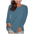 thumbnail image 1 of Hauts à Manches Longues pour Femmes Couleur Unie Col Rond T-Shirts Décontractés Automne Hiver T-Shirts Basiques, 1 of 6