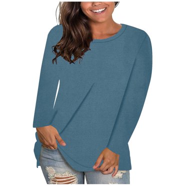 Yuyuzo Womens Plus Size Tops Long Sleeves Crewneck Loose Casual T-Shirts Fashion Solid Color Soft Comfy Tees Shirt Tops