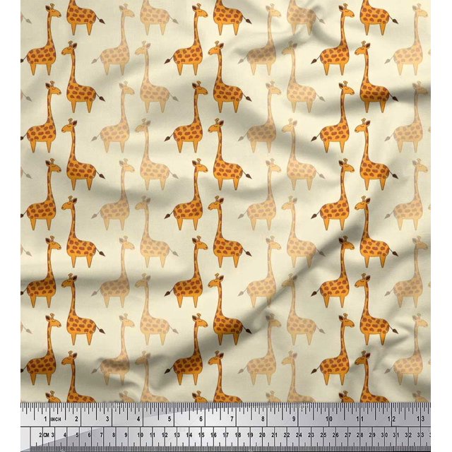 Soimoi Modal Satin Fabric Giraffe Kids Print Fabric by Yard 42 Inch Wide