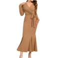 thumbnail image 2 of FcBaudy Longues Robe à Manches à Col en V, Robes d'Été pour Femmes, Robes pour Femmes Mode Féminine Col en V Manches Longues Robe Sirène Unie Robes Femmes Robe, 2 of 9