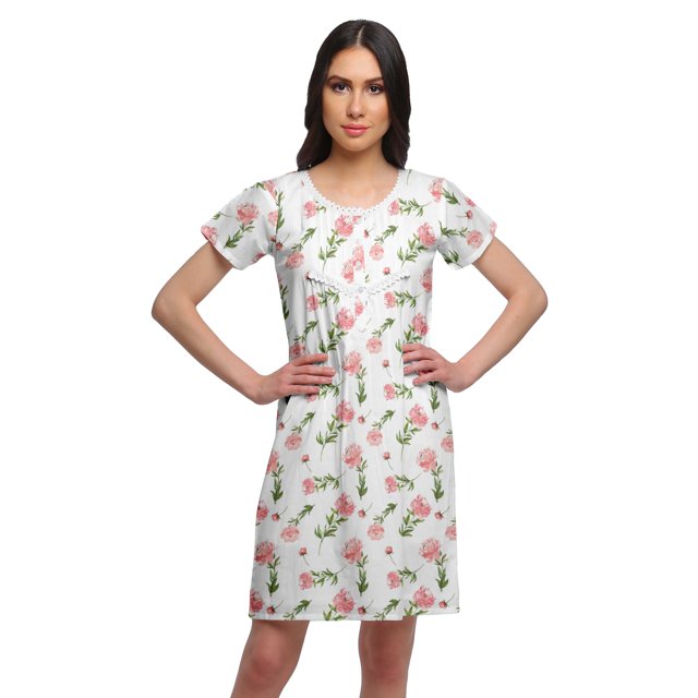 Moomaya Chemise de Nuit d'Allaitement à Patte de Boutonnage Imprimée pour Femmes