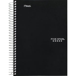 Five Star® 9" x 6" Cahier, 5 Sujet 300 page, noir
