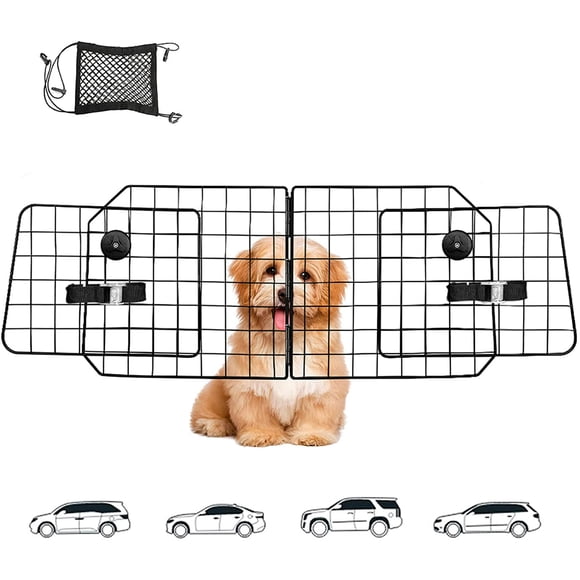 Urban Deco Barrières pour Voiture pour Chien, Barrière pour Chien pour VUS, Véhicules, Séparateurs, Barrières pour Animaux de Compagnie en Fil Métallique Robuste, Barrière pour Chien Ajustable avec Siège avant, Filet Organisateur de Barrière pour Animaux