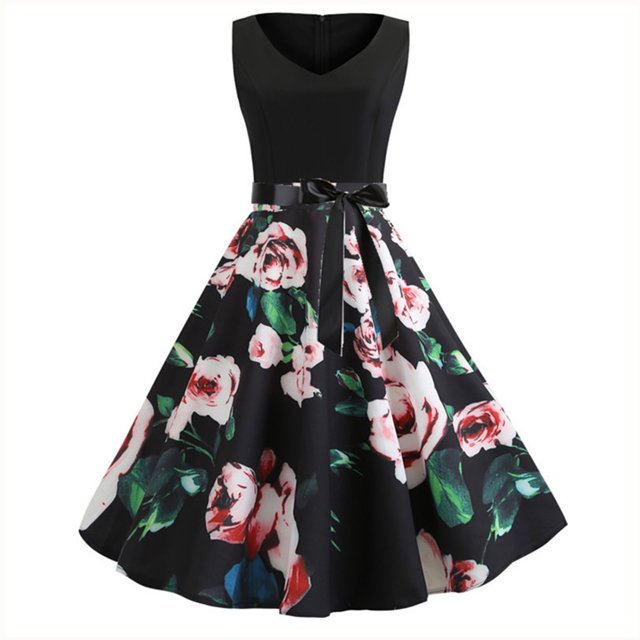 SMihono Robes Bohèmes d'Été pour Femmes Grande Taille Mode Vintage Imprimé Col en V Sans Manches Robe Aguichant Évasée