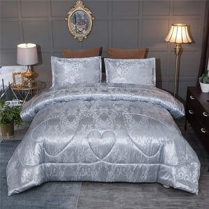 Raytrue-X Grey Queen Size Comforter Sets All Season Silver Bedding Lightweight Comforter for Queen Bed Silk Quilt Microfiber Comforter Set Blanket Matching 2 Pillow Shams (Full/Queen, 88x88 inches)