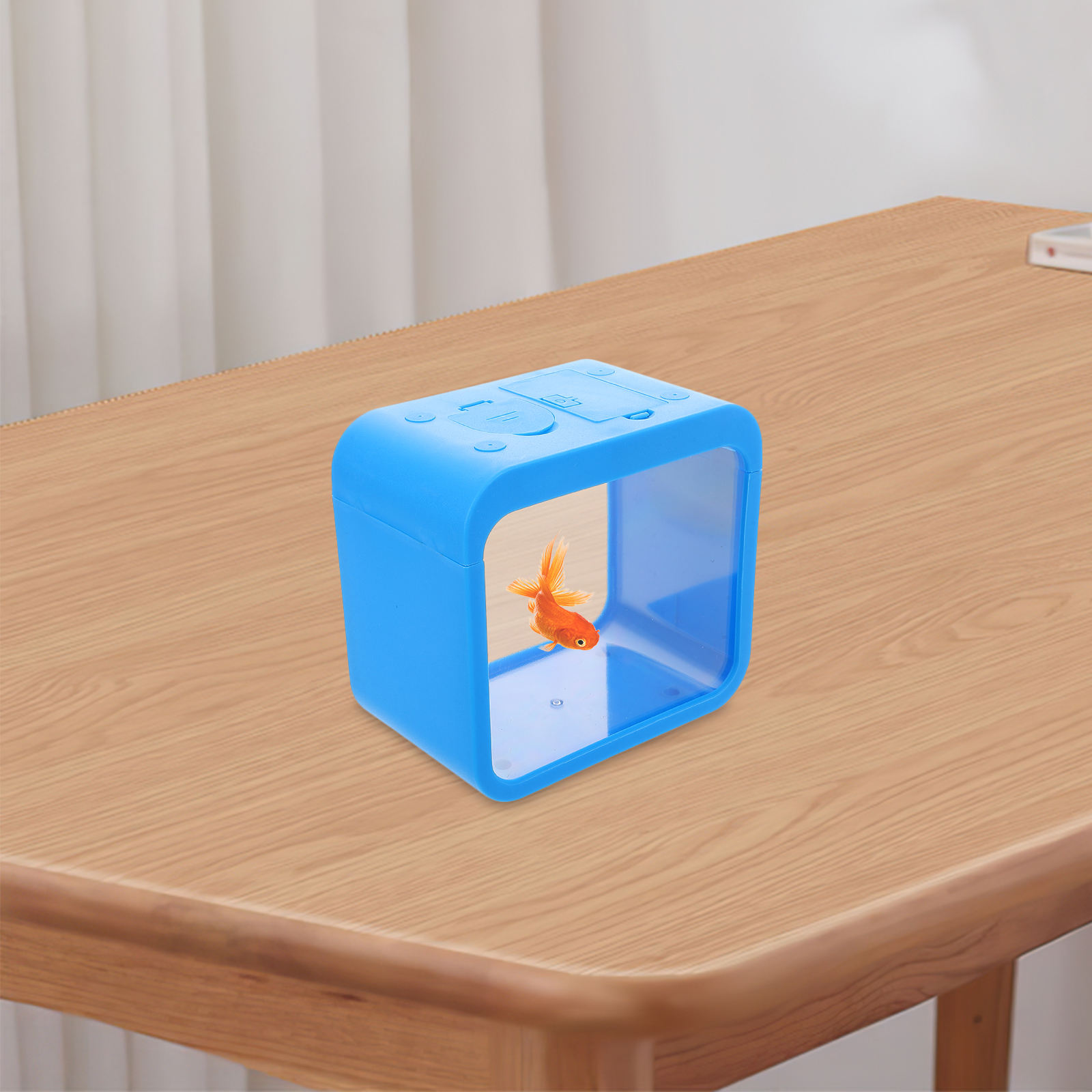 WRISTBIQUE User Friendly Sky Blue Desktop Fish Tank with Built in Light for Elegant Display