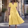 thumbnail image 1 of Lenago Robes Décontractées d'Été Grande Taille pour Femmes Mode Col en V Manches Courtes Amples Robe Mi-Mollet Robe Longue Évasée Robe de Fête Plage en Liquidation, 1 of 8