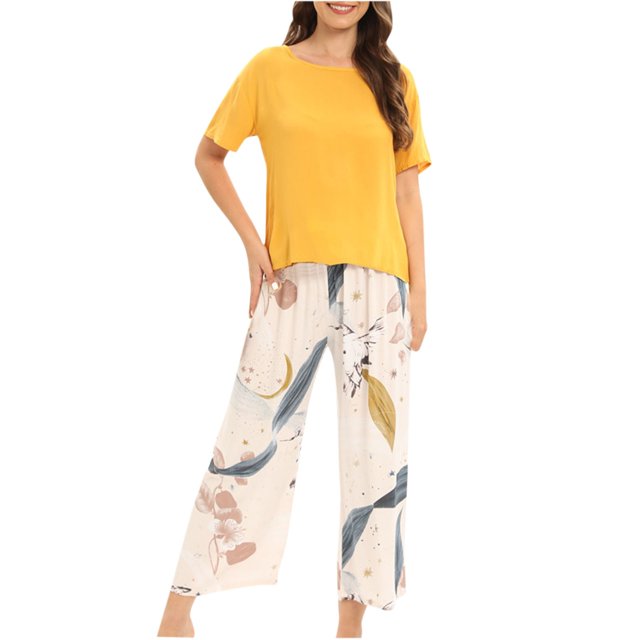 Rbaofujie Pyjama d'Automne pour Femmes Pyjama à Col Rond pour Femmes Ensemble à Manches Longues pour la Maison Ensemble de Pyjama pour Femmes