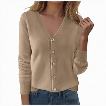 Splozh Chandails en Tricot Épais pour Femmes Cardigan Décontracté Imprimé Haut à Manches Longues Veste Cardigan Haut Brun,TG