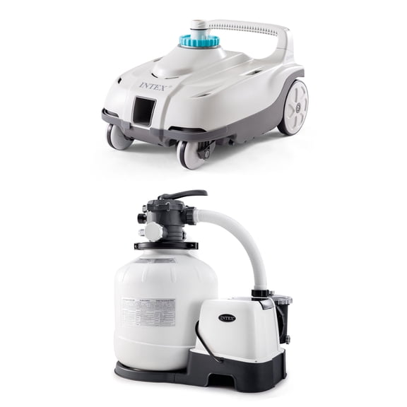Intex Auto Pool Cleaner w/Krystal Clear Saltwater System & Sand Filter Pump