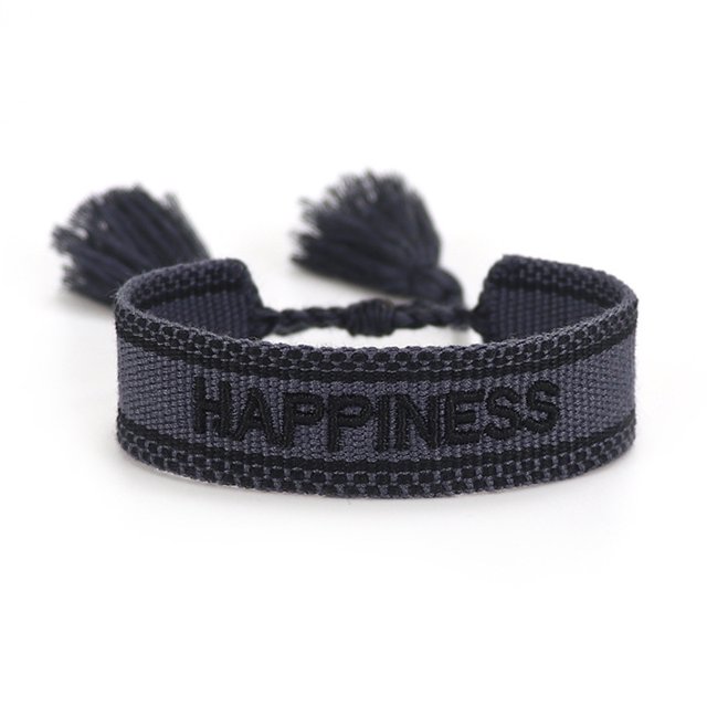 Thinsony Embroidered Character Bracelet Adjustable Rope Woven Friendship Precision Deep Blue Happiness