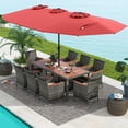 thumbnail image 1 of Costway 10 Pieces Patio Wicker Dining Set with Double-Sided Patio Umbrella 8 Armchairs Red, 1 of 9