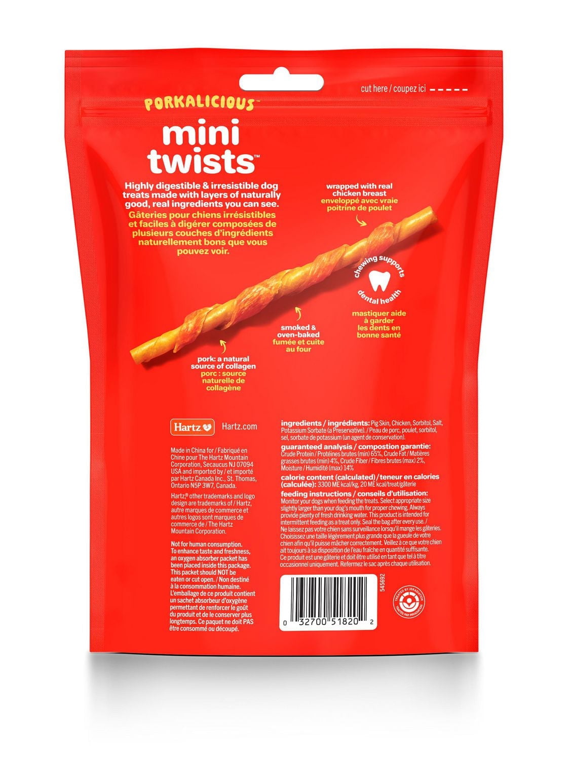 Hartz Oinkies Chicken Pig Skin Mini Twists Chew Dog Treats