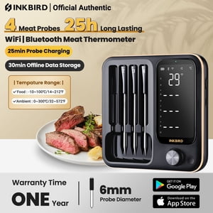 WiFi Thermomètre à viande, Thermimètre sans fil Bluetooth, Barbecue Grill, Trois-Mode Pré-abrasion/Timer 4-Probe