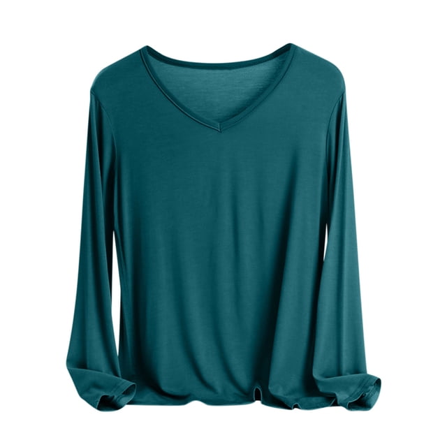 MeetoTime Women's Long Sleeve Shirts Soft Lightweight Undershirts V-Neck Slim Tees Basic Layer Pullover Tops